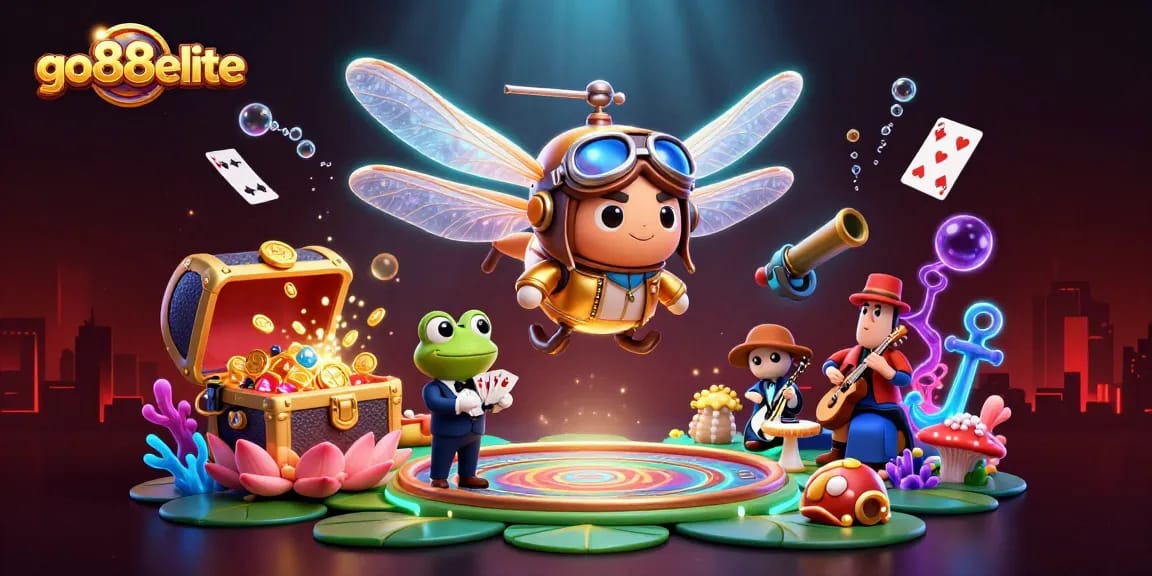 Engage with the vibrant world of go88elite as casino characters come alive in a stunning scene.