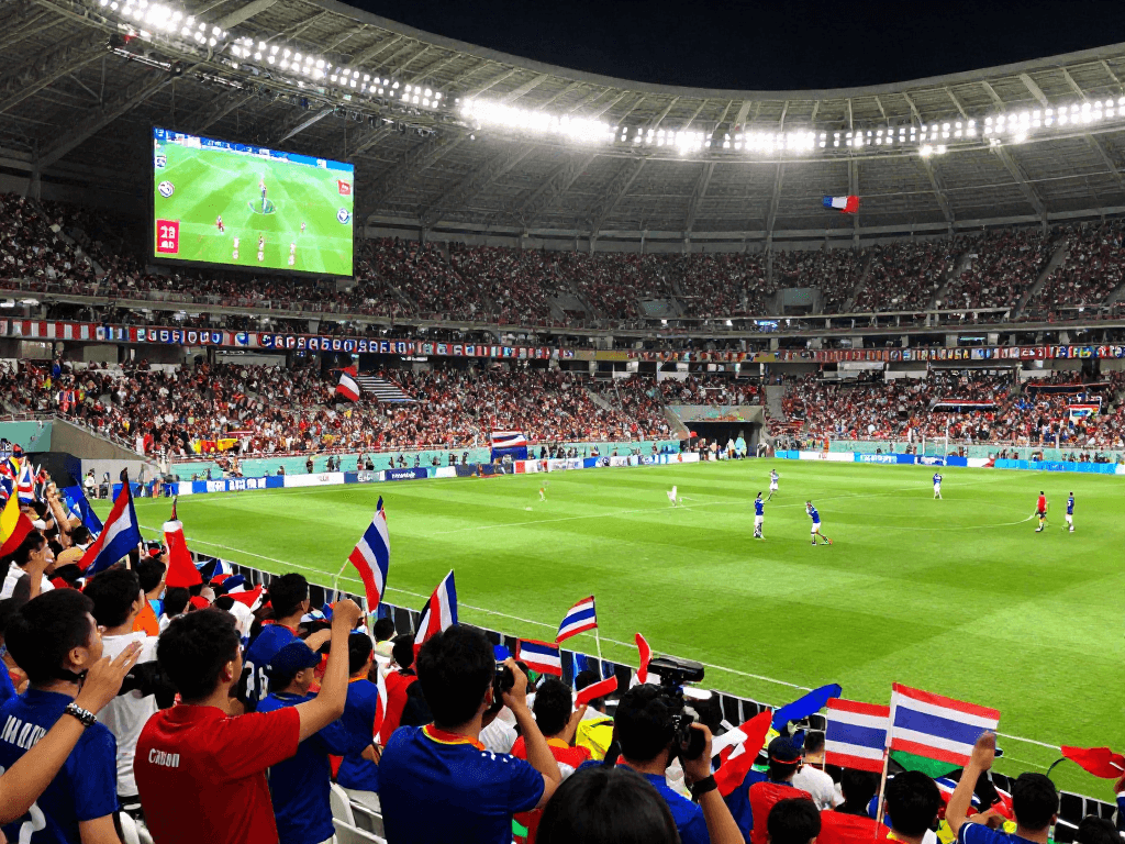 แฟนบอลไทยเชียร์ในสนามฟุตบอลโลกนัดชิง ราคาบอลโลกนัดชิง พร้อมบรรยากาศการแข่งขันที่คึกคัก