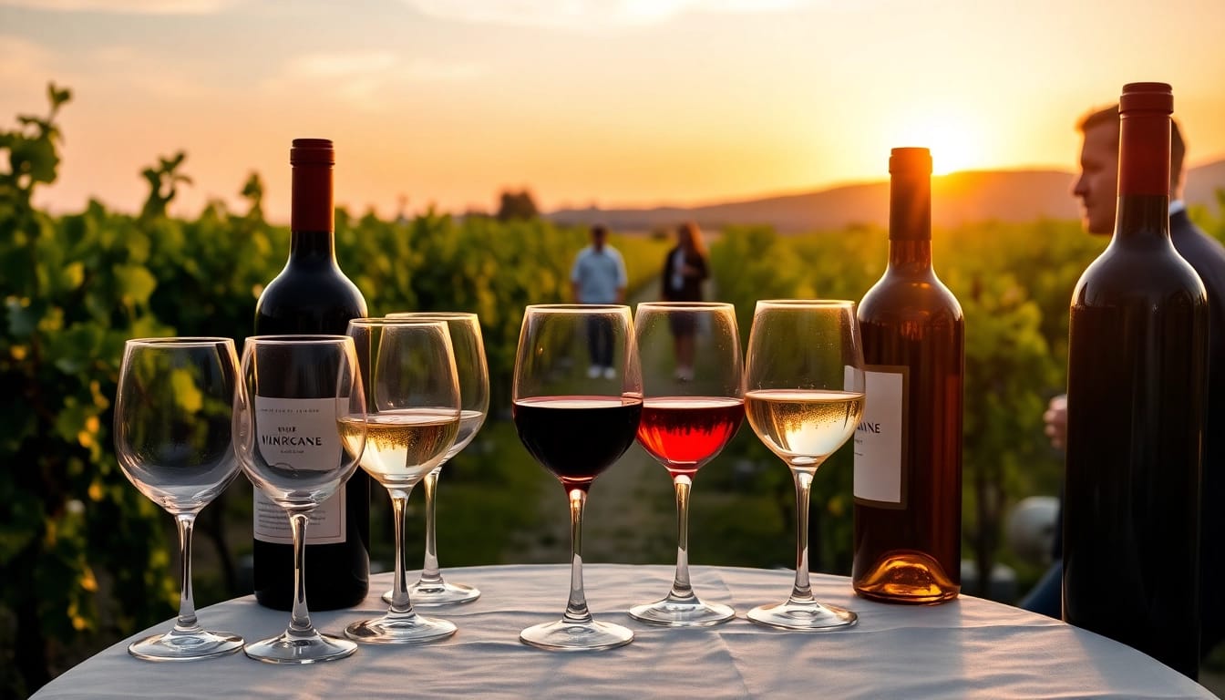 Experience wine tasting events sacramento with guests enjoying fine wine at sunset.