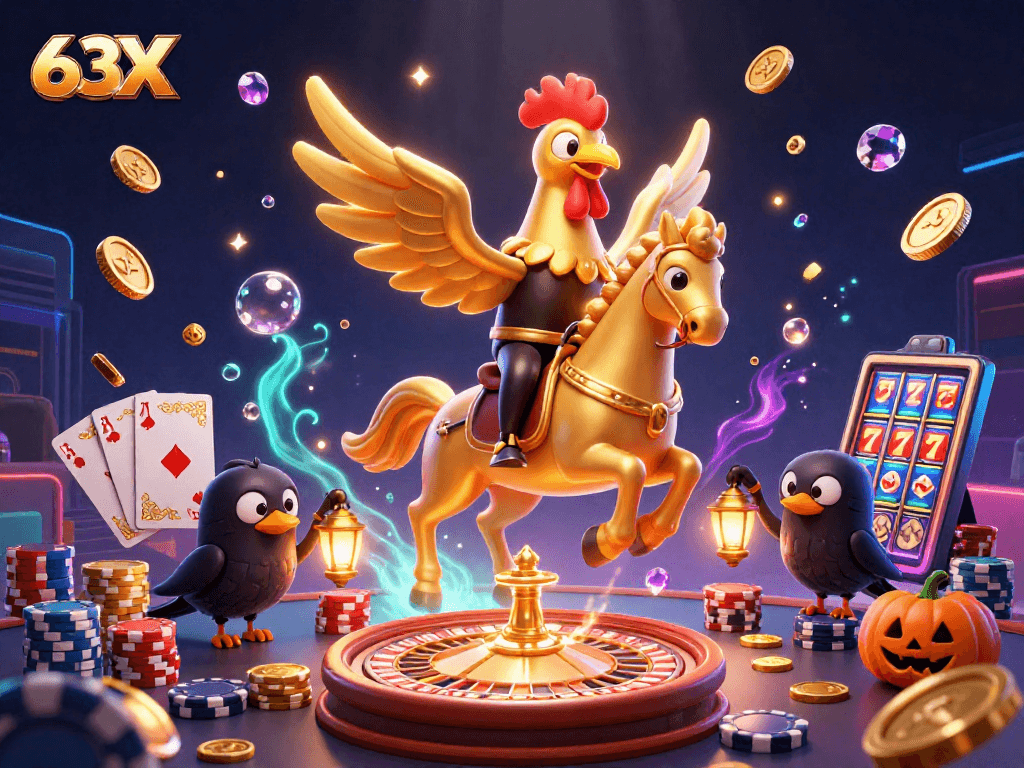 Segure suas fichas no 63X enquanto o galo de ouro navega pelo cassino à meia-noite.