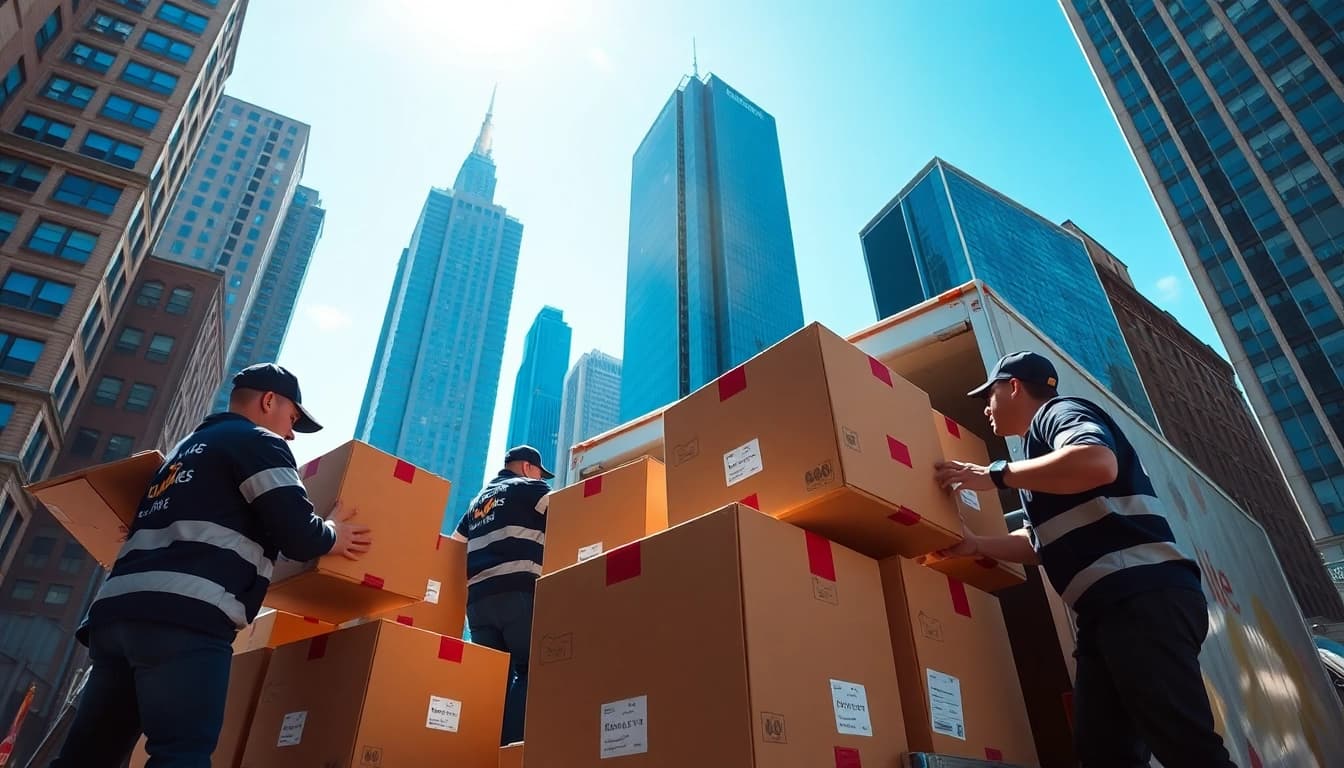 Trained professionals from a New York moving company packing boxes effectively.