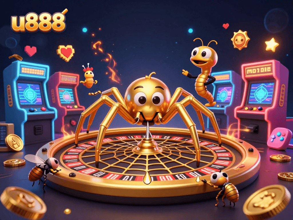 Experience the thrill of u888 with a dynamic casino scene featuring intricate gaming elements and captivating characters.