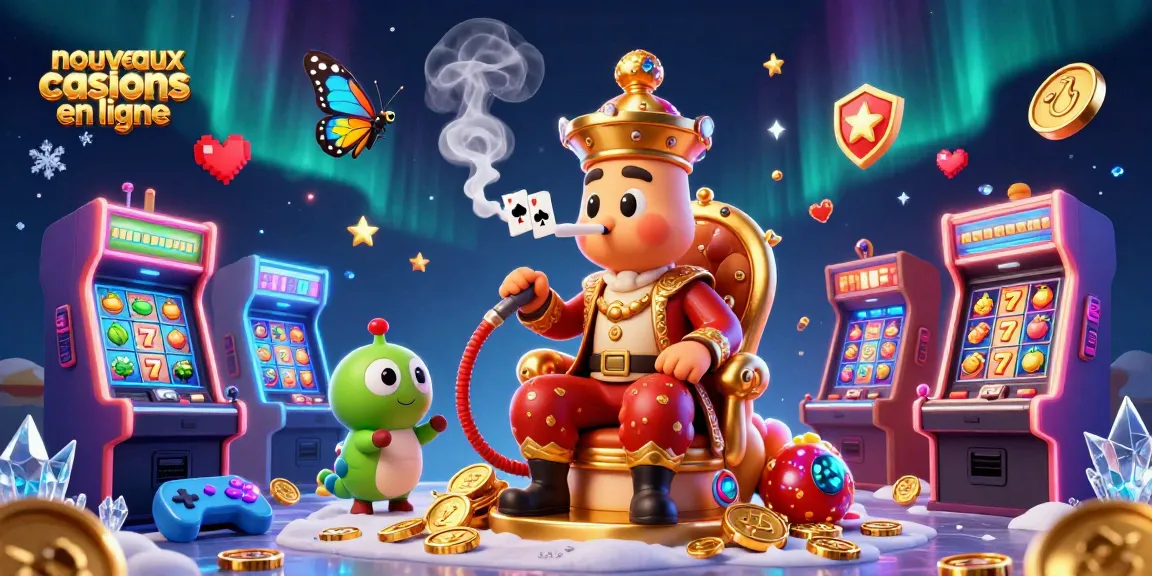 Visuel captivant sur les nouveaux casinos en ligne montrant des jeux de machines à sous et des symboles de poker dynamiques.