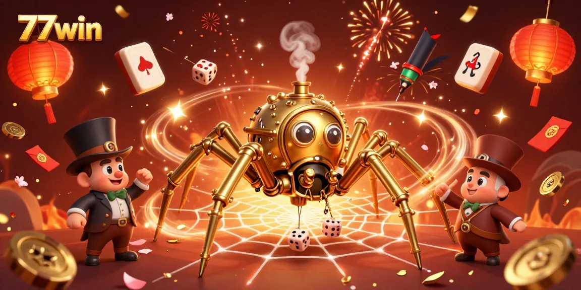 Experience the excitement of 77win with this dynamic 3D casino scene filled with steampunk elements.
