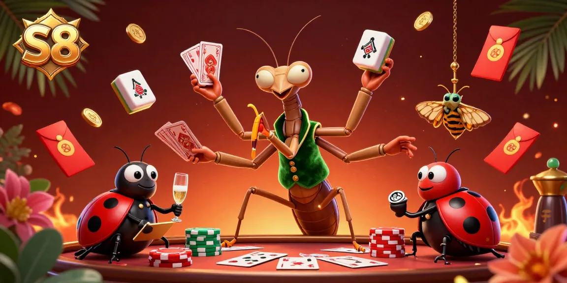 Experience thrilling gameplay at S8 with vibrant 3D casino characters and festive gaming elements.