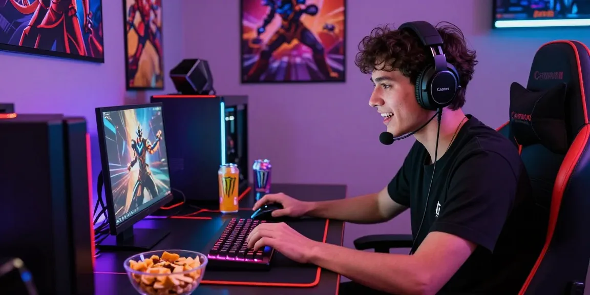 User enjoying gaming at springshall.org with colorful setup and headphones