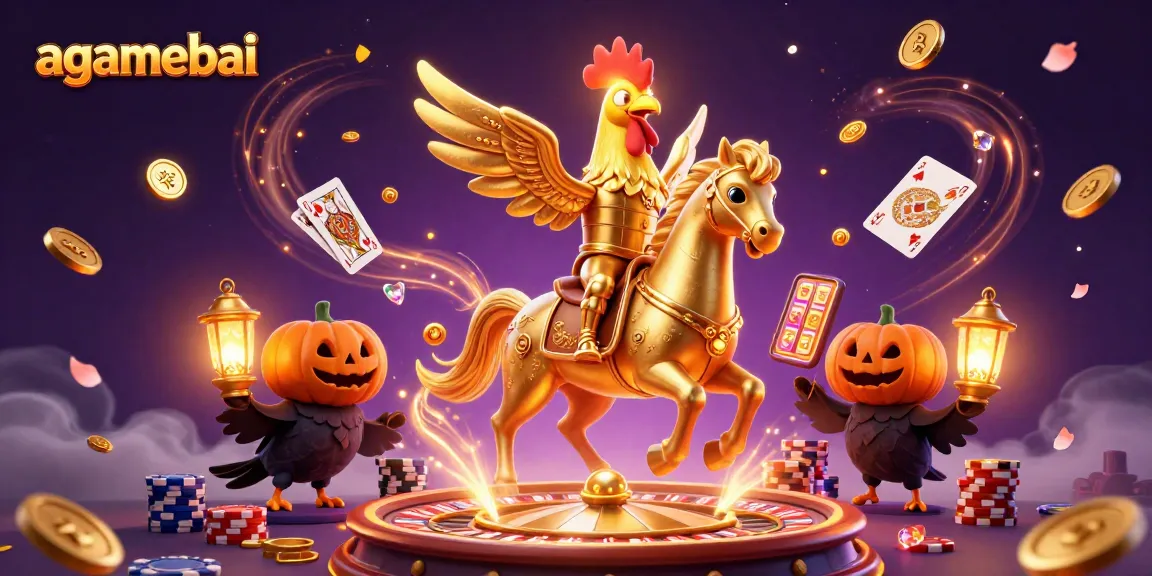 Join agamebai in a dazzling casino scene where the golden rooster and crows navigate a world of luck.