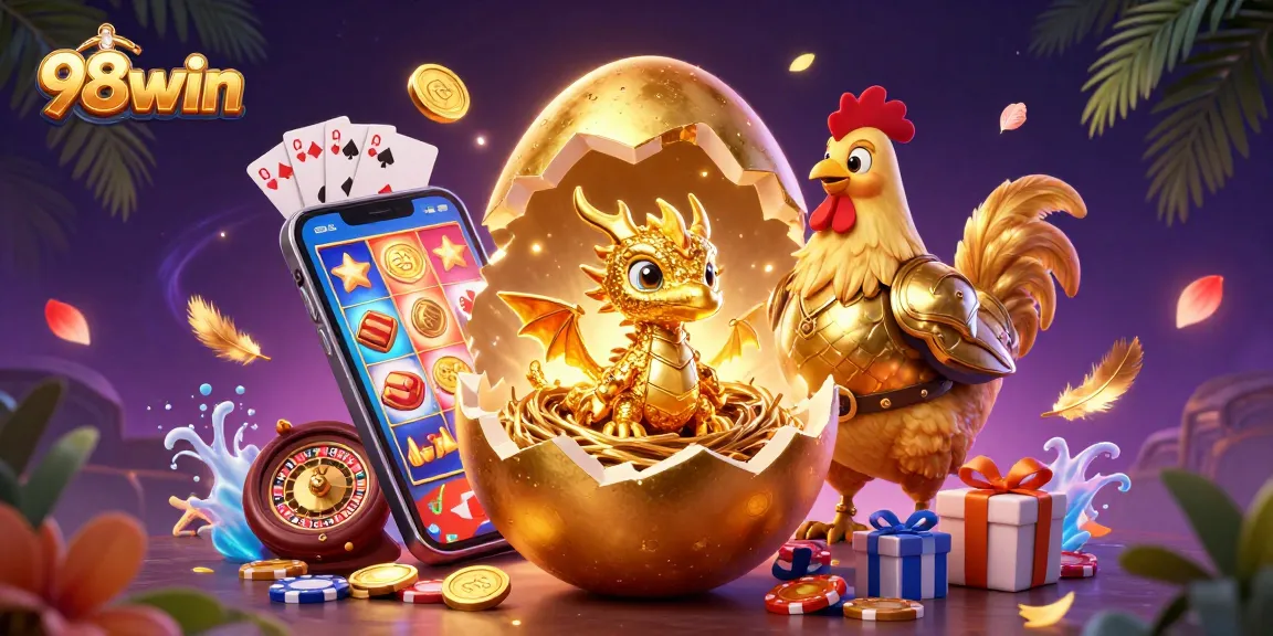 Experience the thrill of 98win with an exciting display of golden gaming elements and charismatic characters.