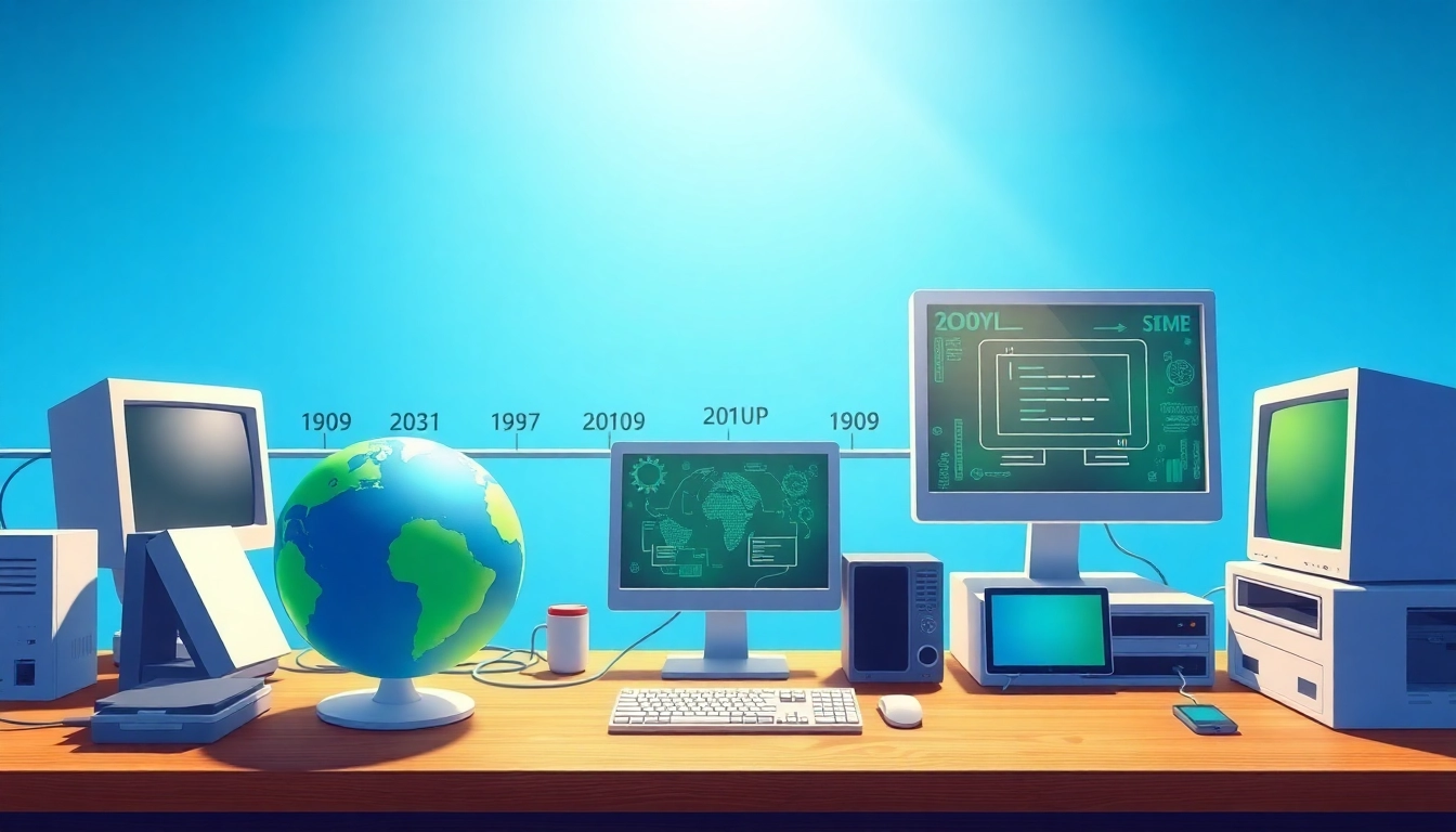 Illustration of internet history highlighting key milestones and technology evolution.