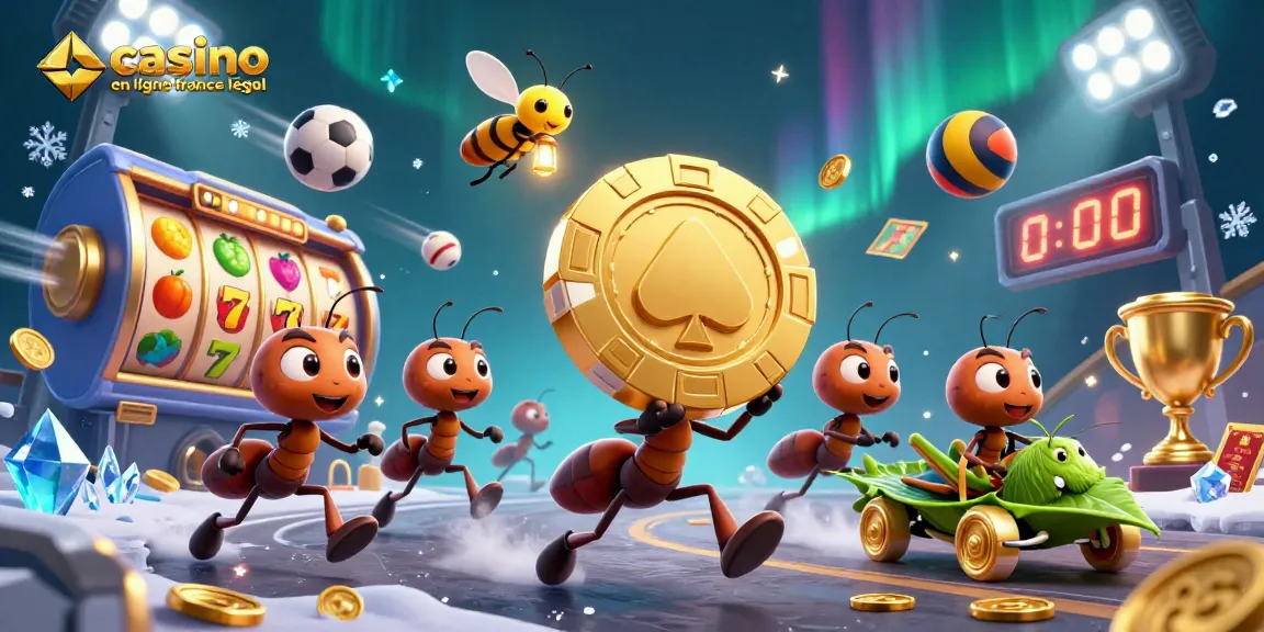 Heist de la team d'ants transportant un jeton de poker dans un casino en ligne légal en France.