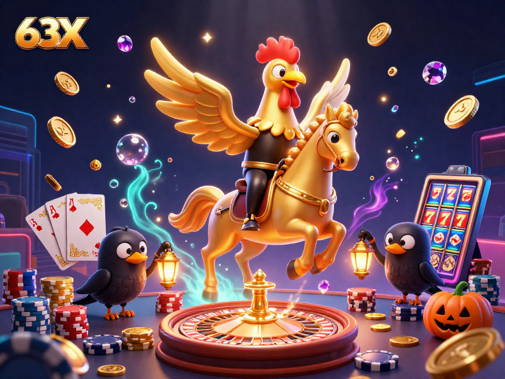 Segure suas fichas no 63X enquanto o galo de ouro navega pelo cassino à meia-noite.