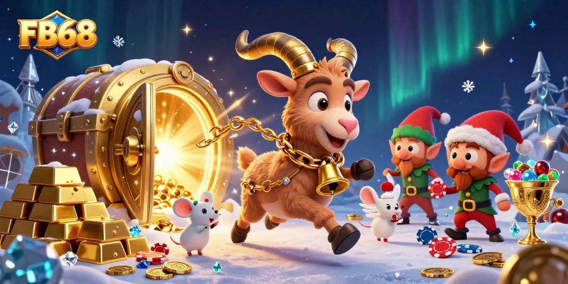 FB68 offers vibrant casino action with Krampus, a tiny angel mouse, and mischievous gremlins stealing poker chips.