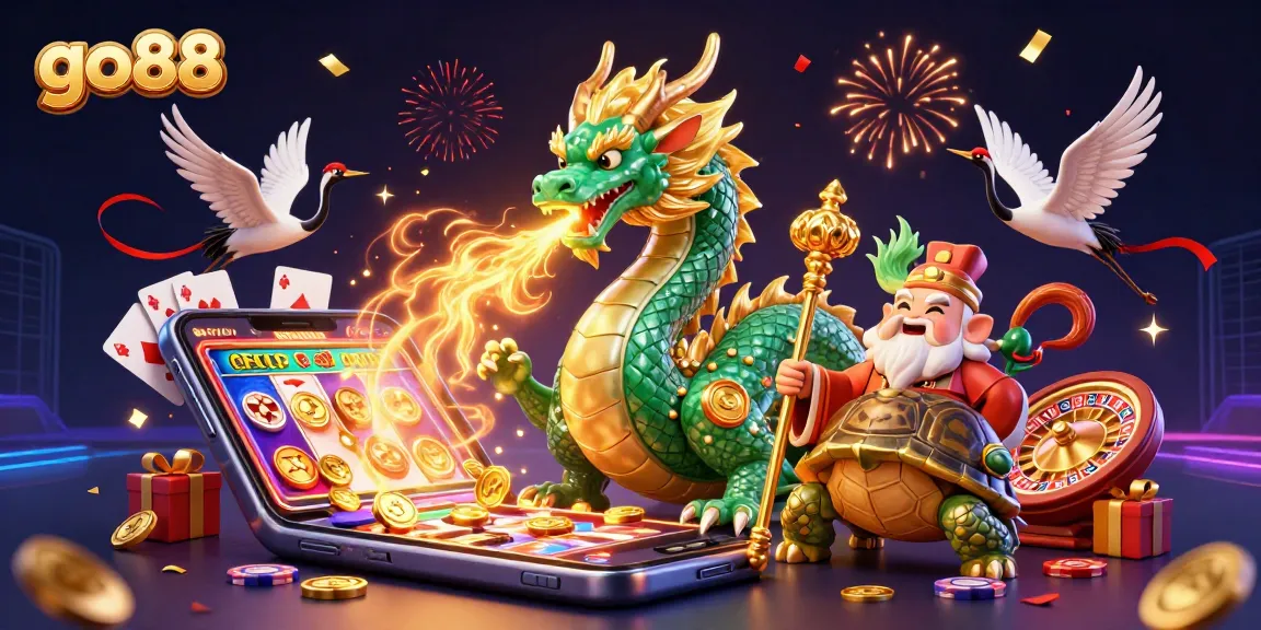 Spin to win big with go88: A captivating scene featuring a jade dragon and vibrant casino elements