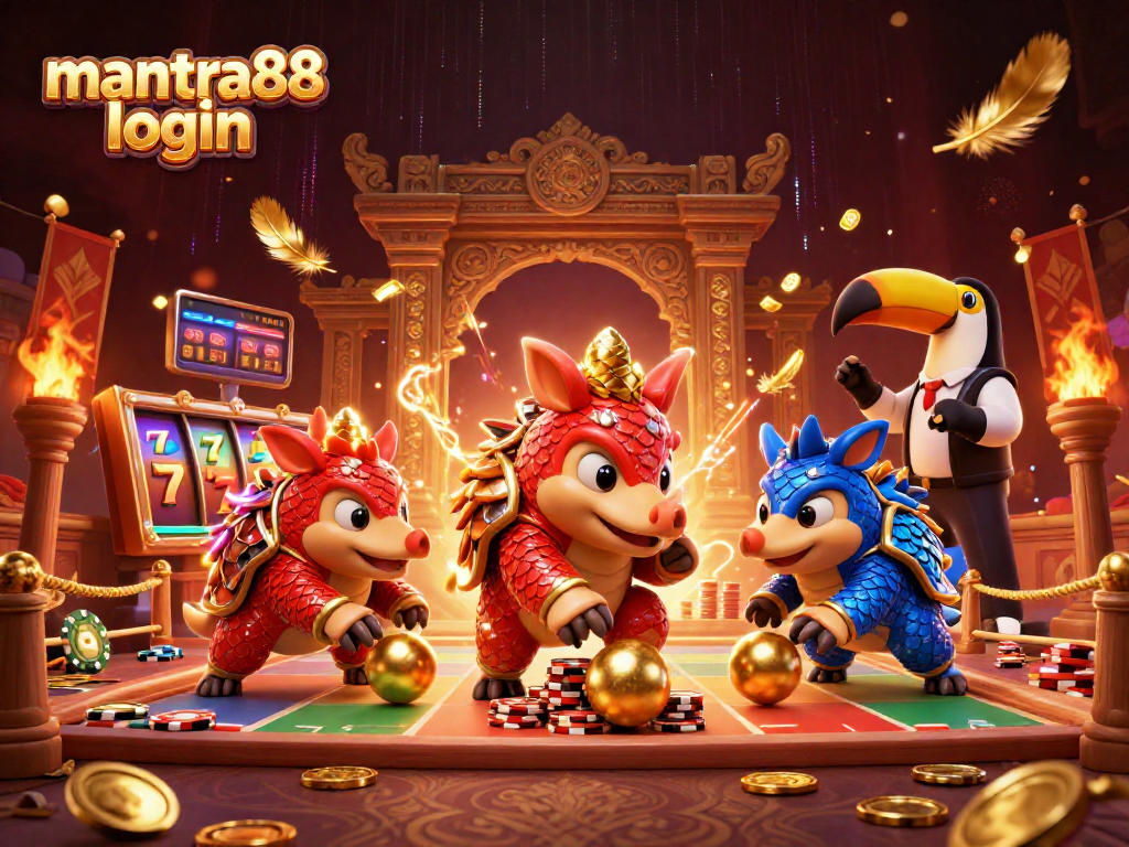 Compete in mantra88 login's thrilling games with dynamic pangolin characters and vibrant casino elements.