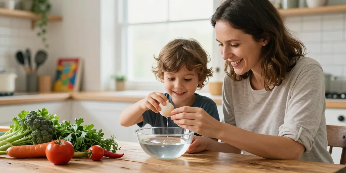 Menggunakan panduan https://www.eggfloattest.com/contact untuk menguji kesegaran telur di dapur dengan anak.