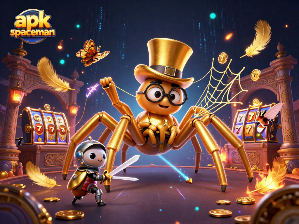 Spin the reels of apk spaceman amidst vibrant casino characters and dynamic elements in this thrilling scene.