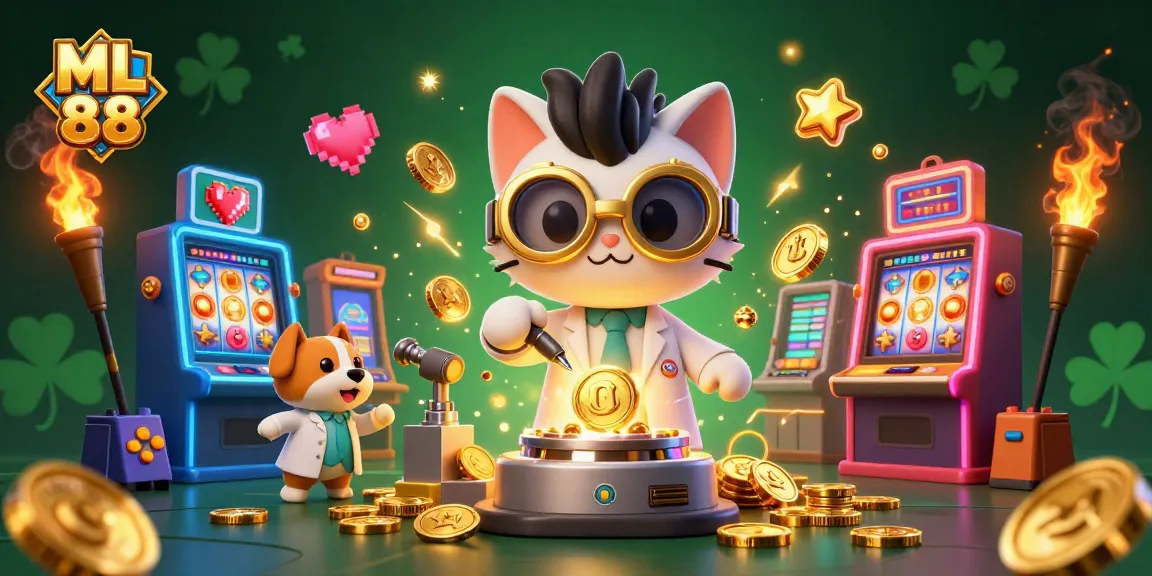 ML 88 engages players in a vibrant casino scene filled with glowing slot machines and golden coins.