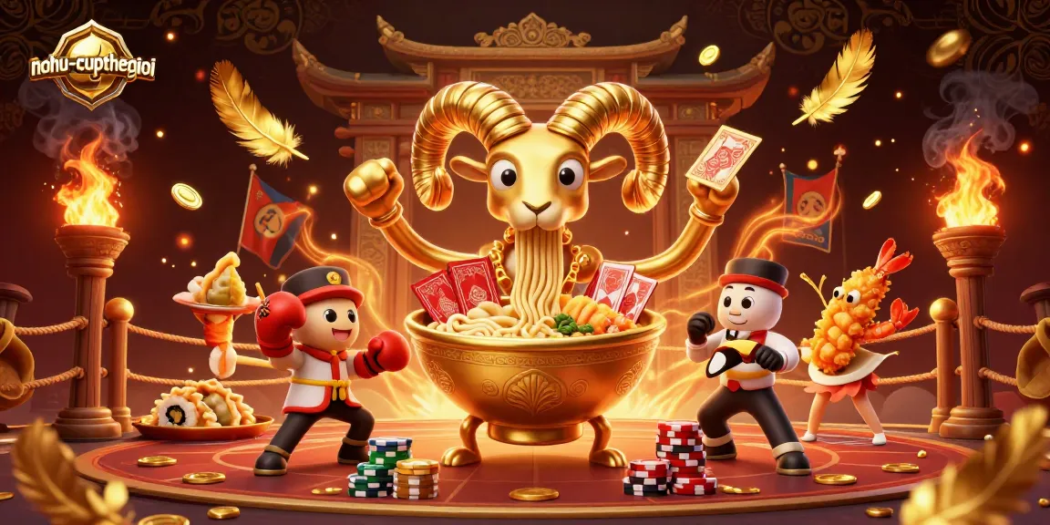 Nohu-cupthegioi features a vibrant 3D casino scene filled with dynamic characters and elements engaging in gaming action.