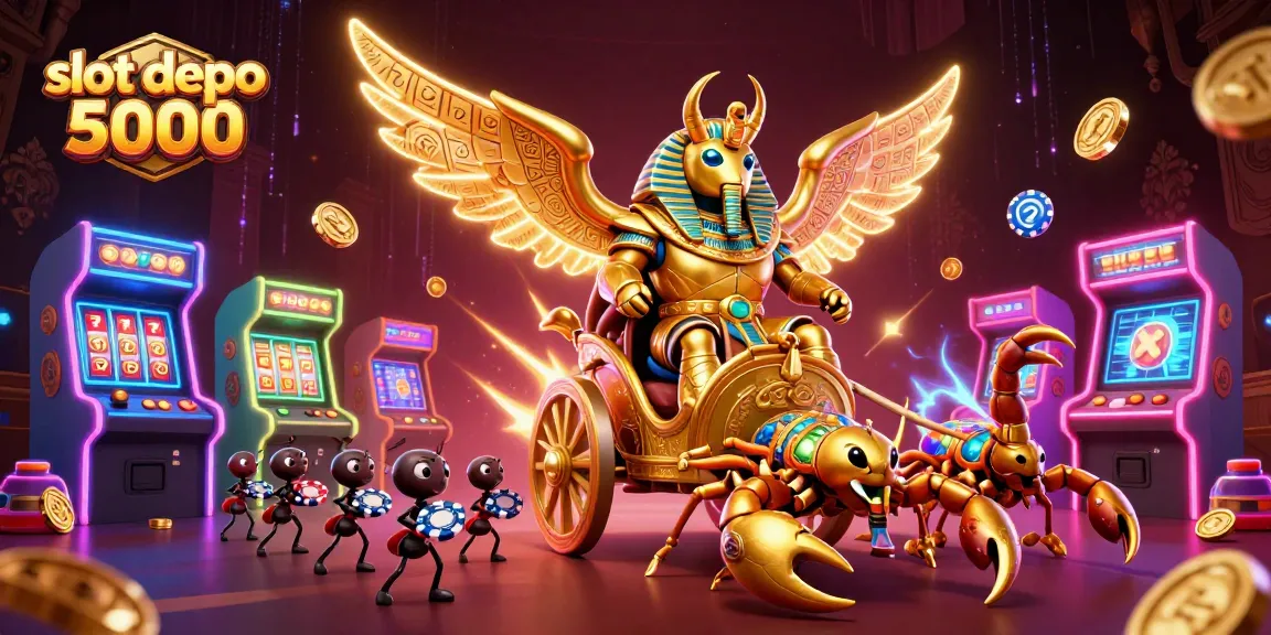 Experience the thrill of slot depo 5000 with this vibrant 3D illustration of gaming action.