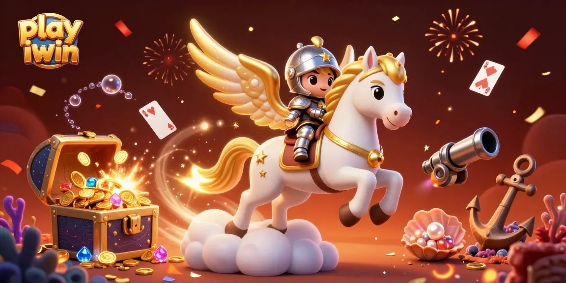 Play iwin and win big in this vibrant 3D illustration of a fantasy casino adventure.
