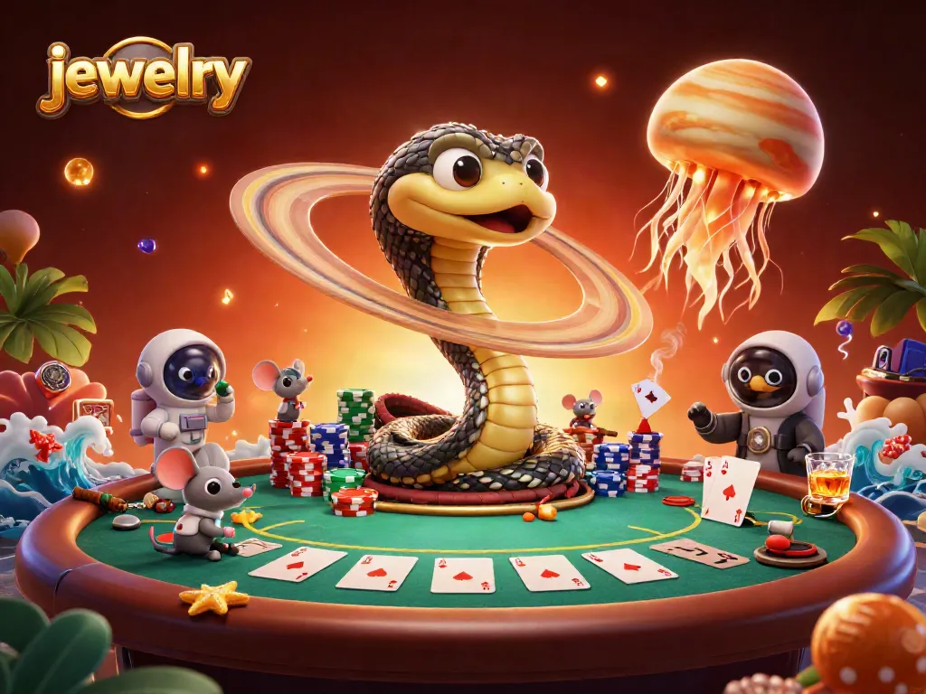 Engaging jewelry scene with astronaut mice betting in a cosmic casino atmosphere.