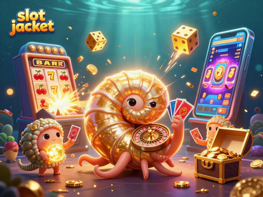 Experience the slot jackpot excitement with vibrant 3D illustration of a nautilus and glowing fossils!