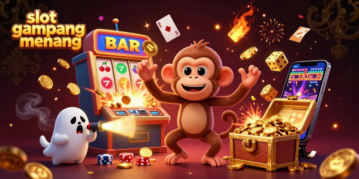 Engage with slot gampang menang gaming action featuring a playful monkey and curious puppy in a vibrant casino.