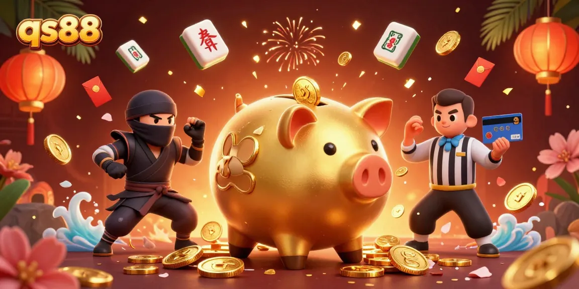 Experience the thrill of qs88 with our sumo wrestler and ninja in a vibrant casino scene.