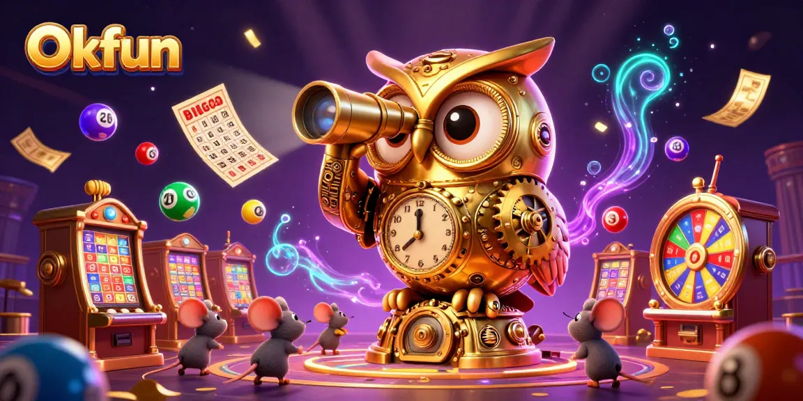 Experience thrilling moments at Okfun, featuring a magical casino scene with vibrant games and fun characters.