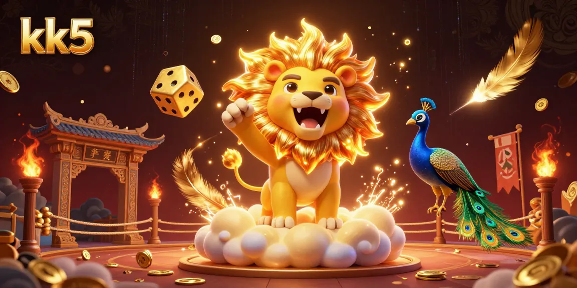 Experience thrilling gaming moments with KK5 in a vibrant 3D illustration full of dynamic casino elements.