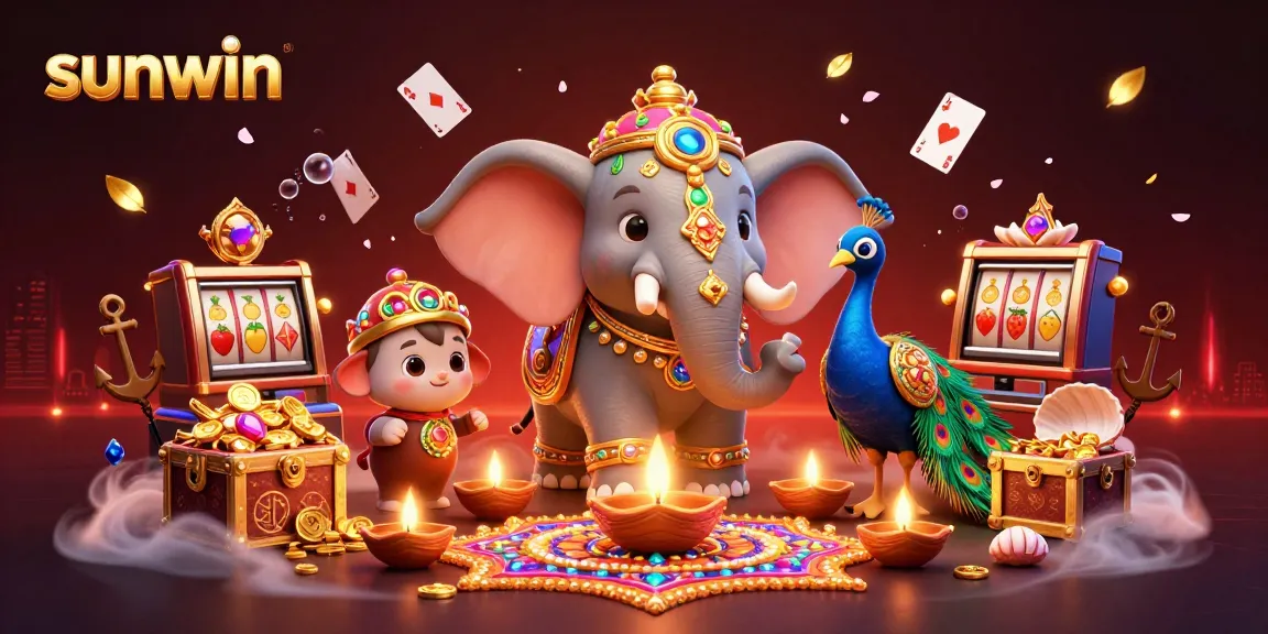 Experience sunwin's colorful world of slots and casinos with vibrant characters and dynamic elements.