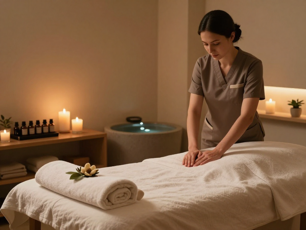 Relaxing spa treatment area showcasing mantra88's tranquil atmosphere with soothing elements.