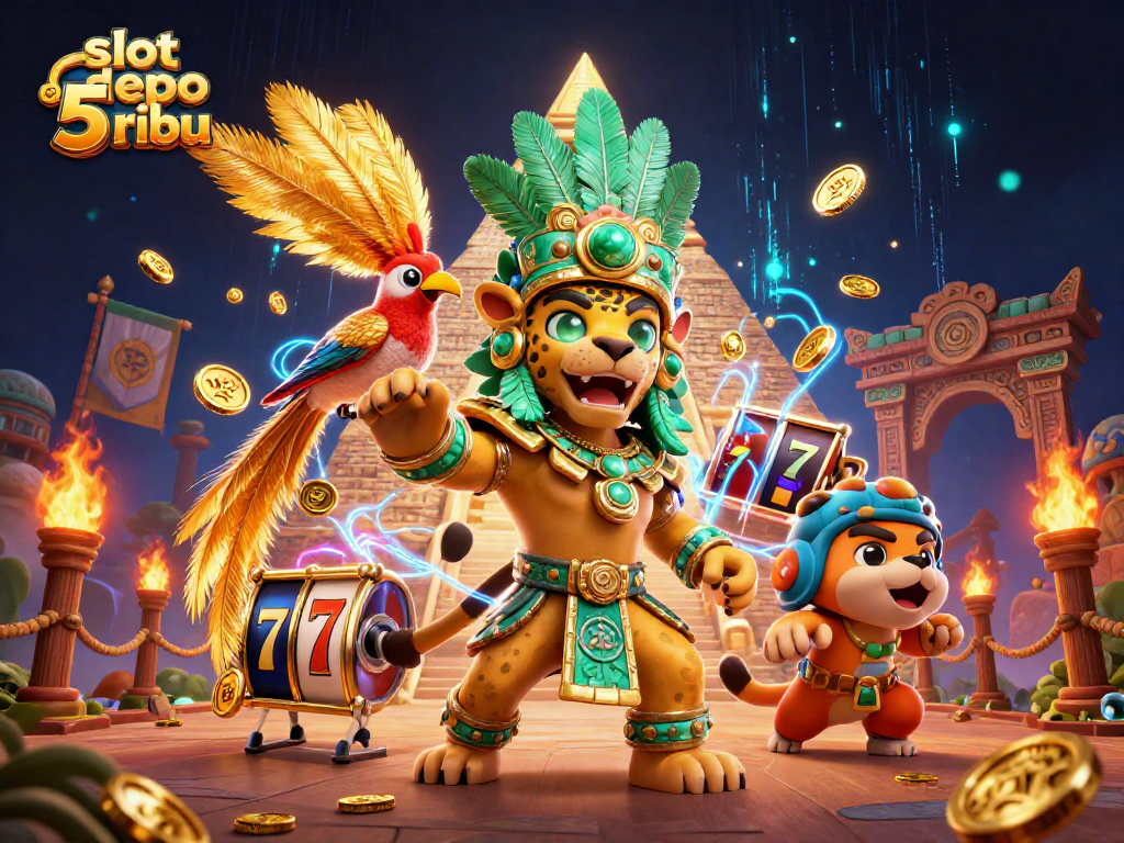 A captivating scene of slot depo 5 ribu featuring a Mayan jaguar priest and rich gaming elements