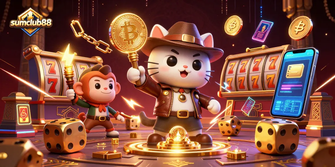 Engage with thrilling gameplay at sumclub88, featuring archaeologist cat discovering casino treasures amidst exciting visuals.