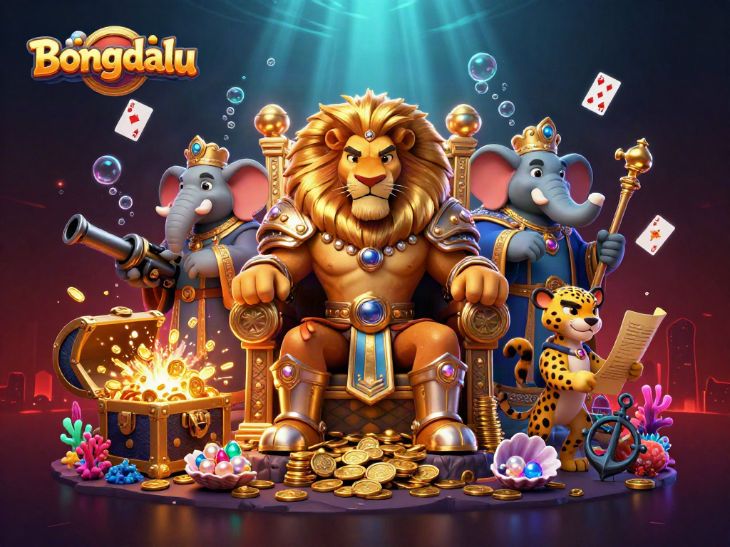 Bongdalu captures the royal thrill of gaming with a lion king, elephant advisor, and cheetah messenger in a gold-filled casino adventure.