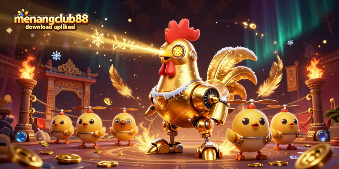 Engage in excitement with menangclub88 download aplikasi featuring golden rooster and chick drones.