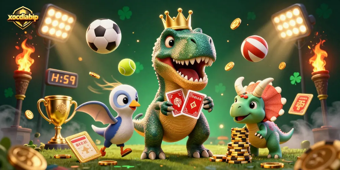 Engage in thrilling action as xocdiabip showcases a T-Rex shuffling cards with the help of a pterodactyl.