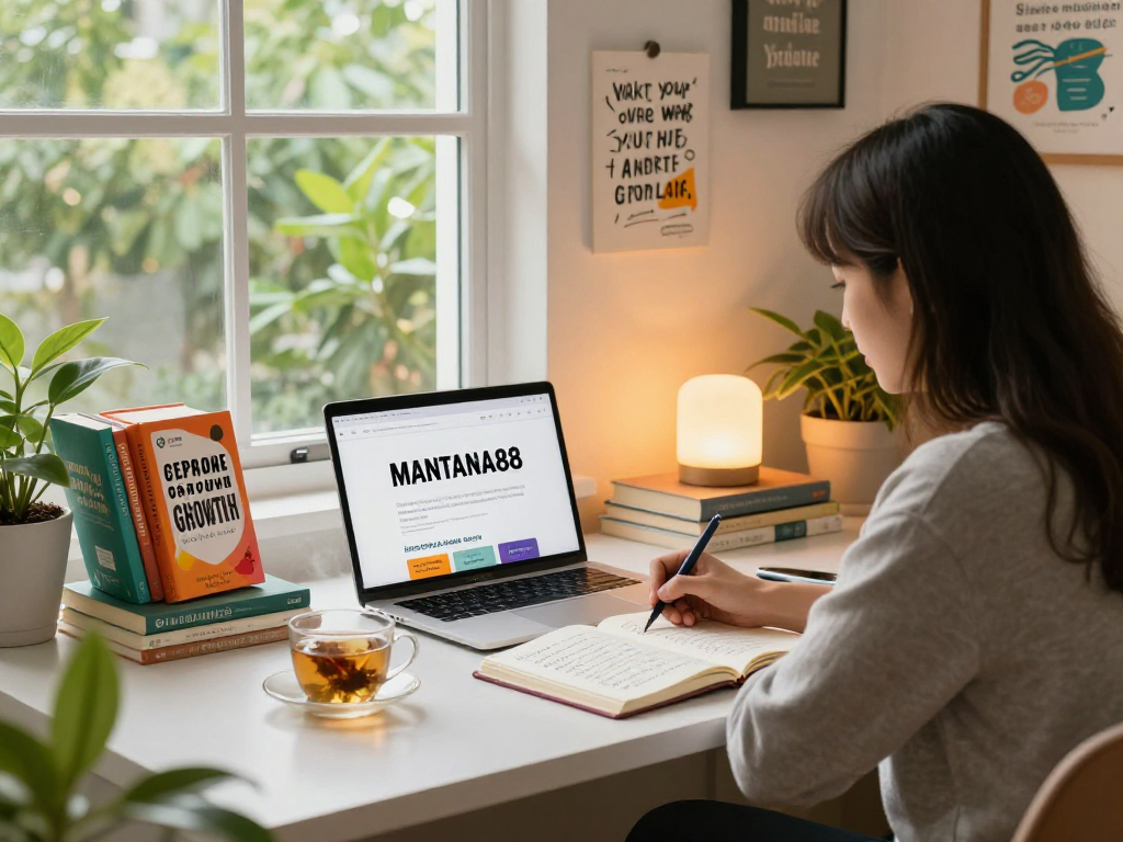 Explore personal growth and empowerment with mantra88 in a cozy home office setting.