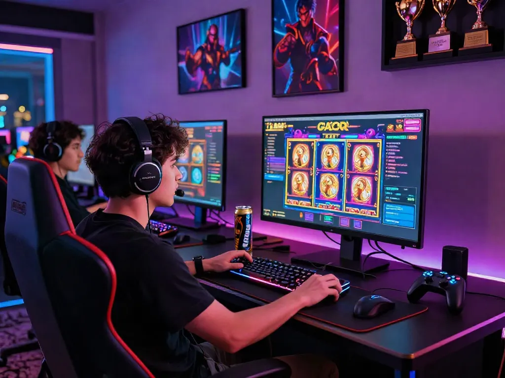 Engaging online gaming setup showcasing slot gacor gameplay excitement in a vibrant digital casino.