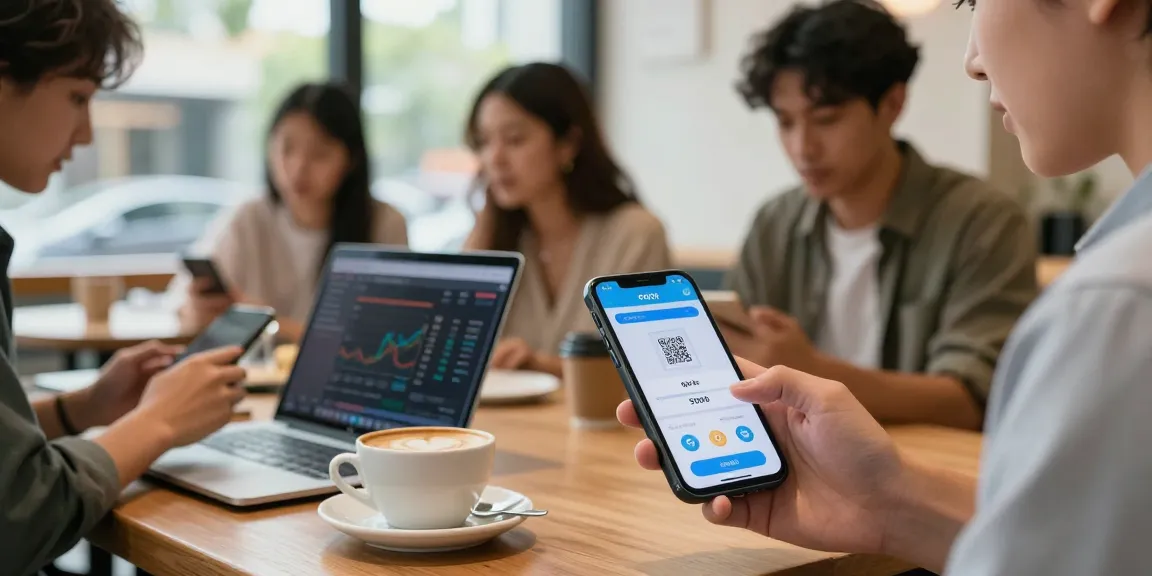 Engaging scene of the slot qris 5000 payment feature on a smartphone in a bustling café.