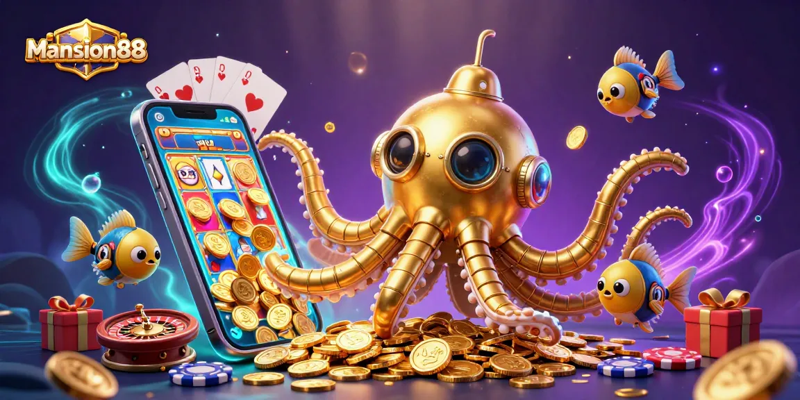 Mansion88 transports players into an exciting 3D casino world filled with golden coins, vibrant slots, and animated characters.