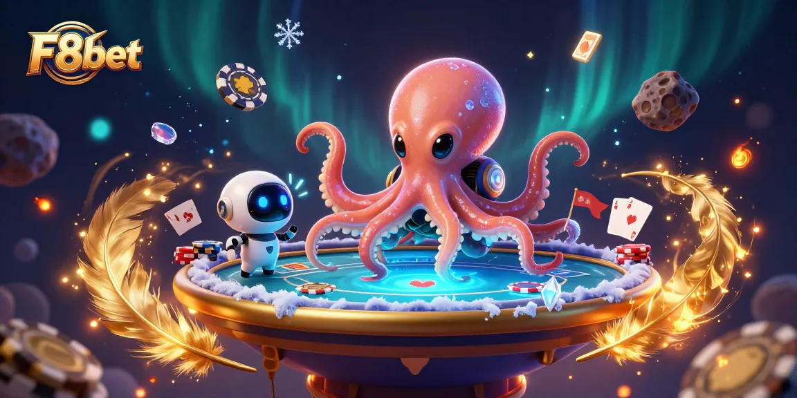 F8bet brings thrilling poker gameplay to life with an alien octopus and holographic table