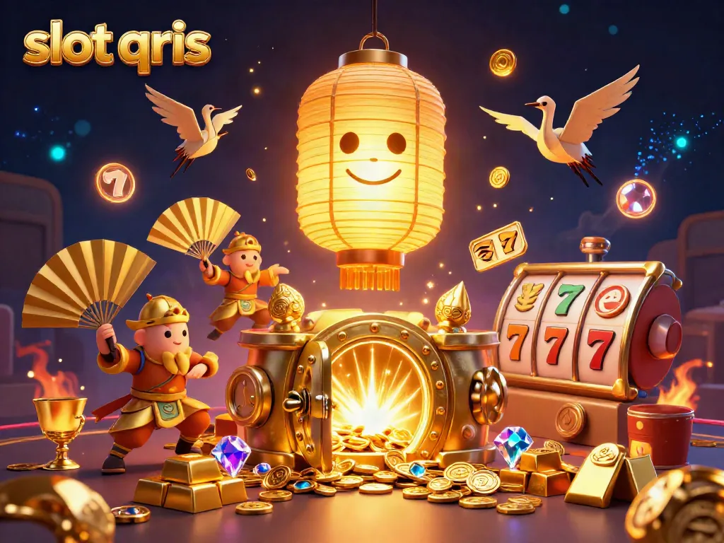 Experience the thrill of slot qris with captivating golden elements and vibrant casino symbols.