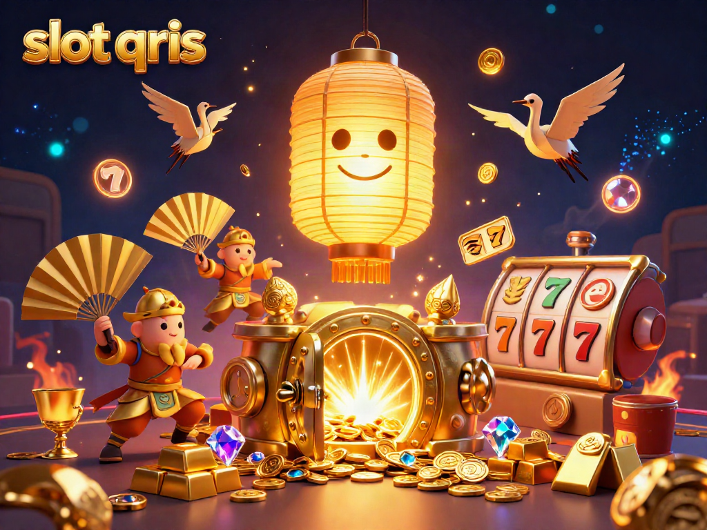 Experience the thrill of slot qris with captivating golden elements and vibrant casino symbols.