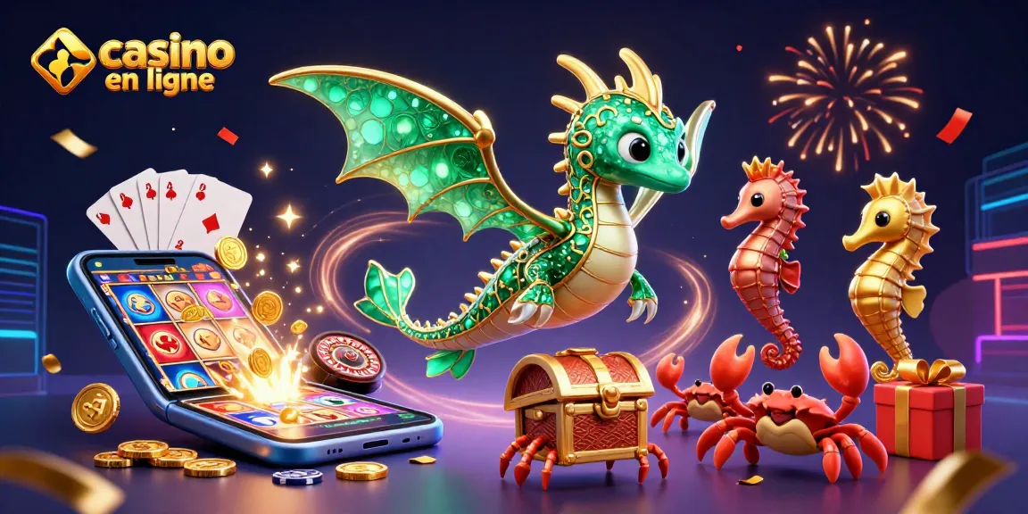 Jouez au casino en ligne avec un dragon de mer en 3D, des pièces d'or et des jeux de cartes