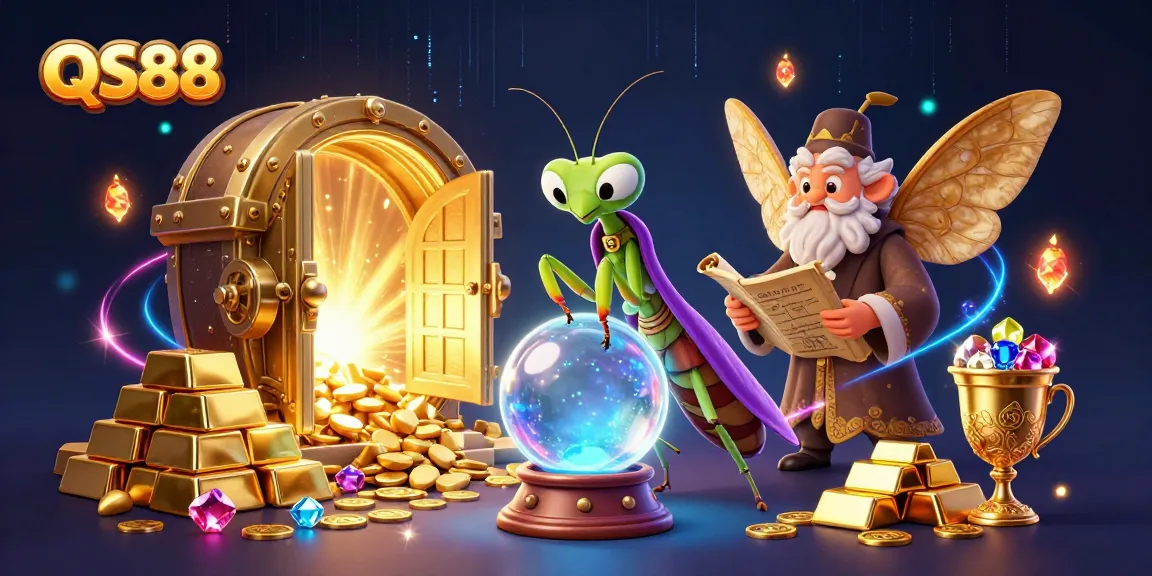 Players spin the reels at QS88 while jewels and treasures surround the mystical characters.