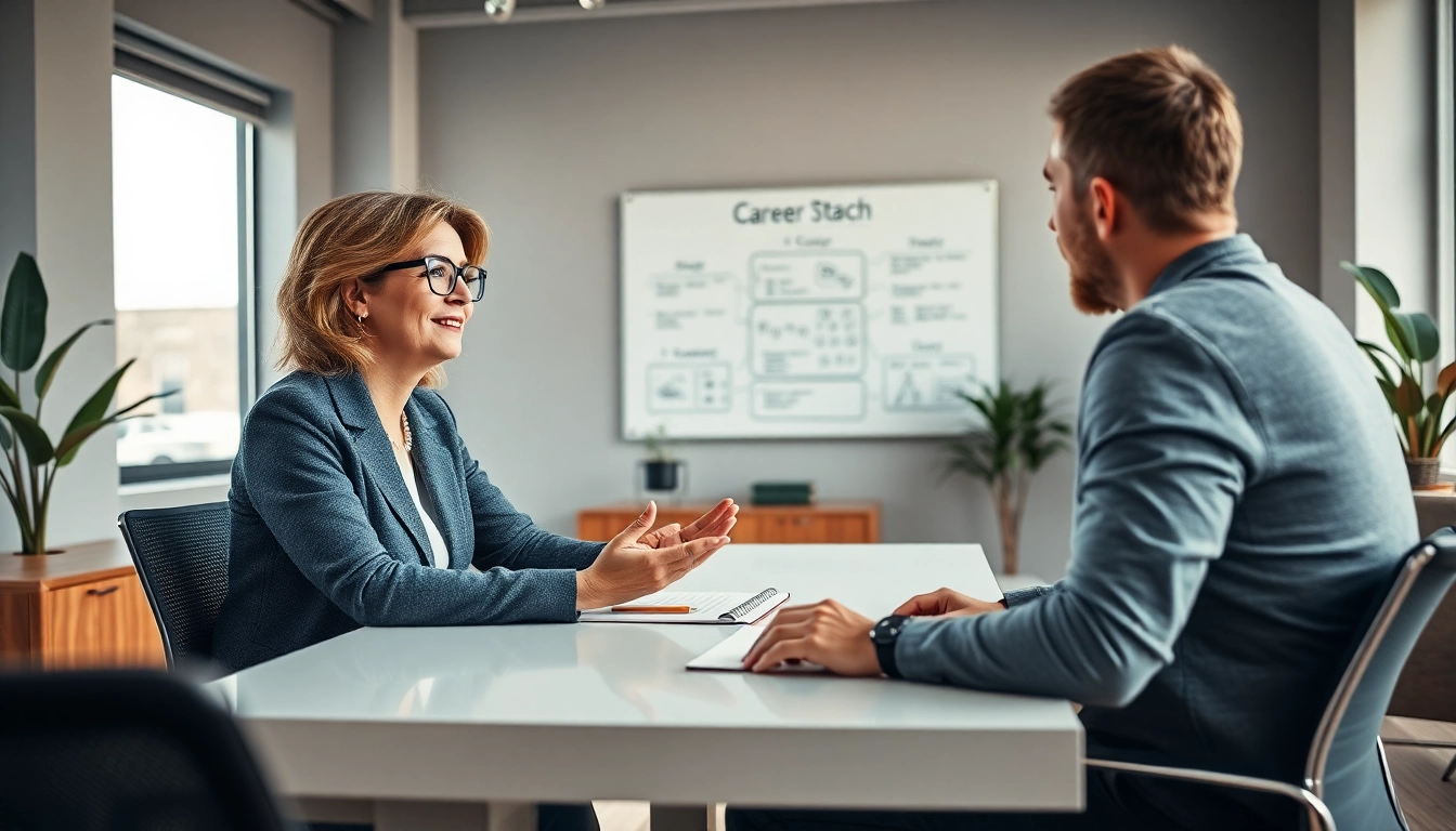 Career coaching session highlighting interactive advice and professional engagement.