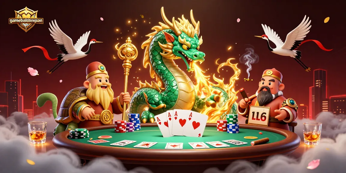 Experience thrilling gameplay with gamebaidangian featuring an emerald dragon and poker elements.