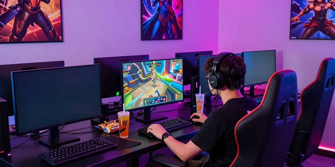 Engaged gamer enjoying the excitement of สล็อตเว็บตรง in a vibrant gaming setup.