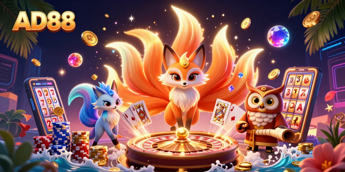 Experience exhilarating gameplay at AD88 with vibrant characters and dynamic casino elements.